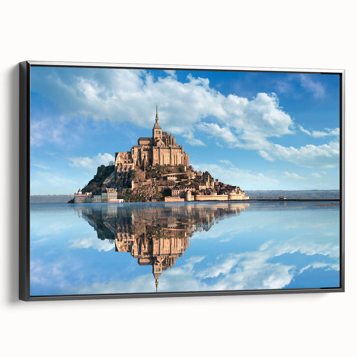Black and white vintage poster art of a French landscape on framed canvas, suitable for bedroom decor.