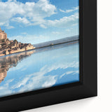 Extra large framed canvas featuring a textured depiction of a French scenery in black with colorful accents.