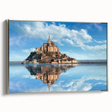 Landscape art painting of a scenic French village on framed canvas.