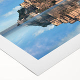 Art deco poster featuring a scenic view of a French landscape on rolled canvas, suitable for dining room wall art.