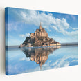 Large stretched canvas depicting a serene French village scene in muted earth tones, ideal for kitchen wall art.