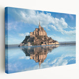 Large stretched canvas depicting a serene French village scene in muted earth tones, ideal for kitchen wall art.