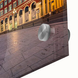 Large abstract wall art depicting a mid-century modernist scene of Nice, France in muted earth tones on acrylic glass.