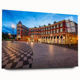 Large abstract wall art of a scenic Nice, France landscape in muted blue and green tones on acrylic glass.