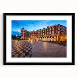 Extra large abstract art print depicting colorful, textured scenery of Nice, France, in a black frame.