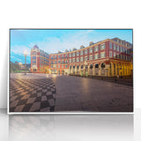 Mid-century modernist art depicting the Nice, France coastline in pastel shades on a framed acrylic print.