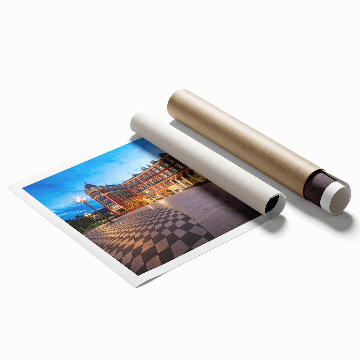 Extra large rolled print of a floral scene in Nice, France, in soft pastel shades, ideal for classy bathroom wall art.