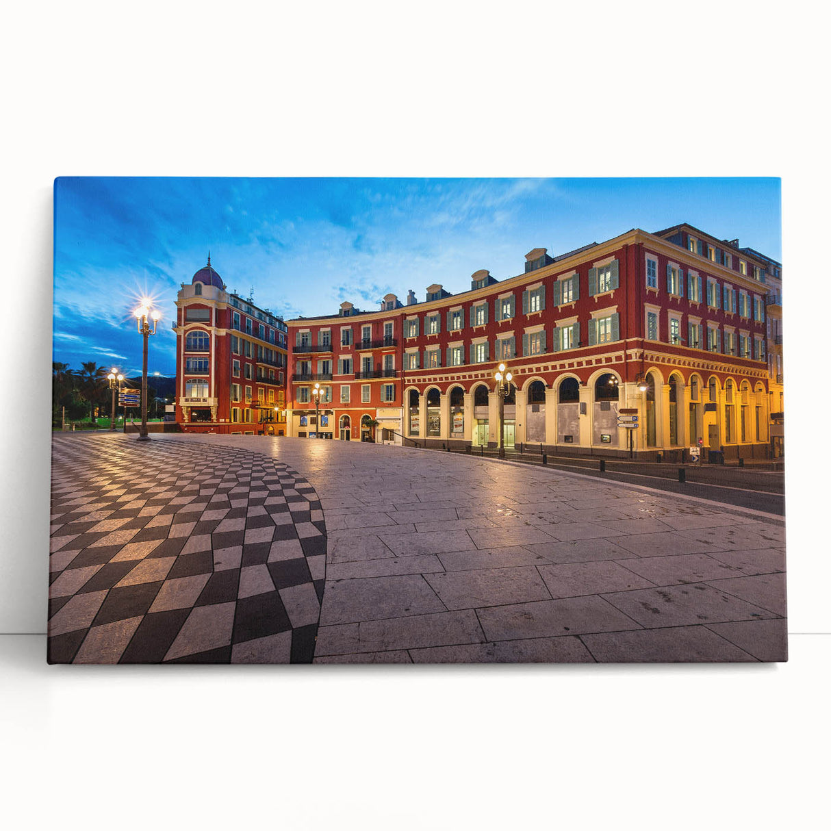 Large black and white photo of Nice, France on stretched canvas, ideal for kitchen wall art.
