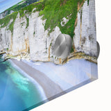 Large abstract wall art of Normandy scenery in muted earth tones on acrylic glass, ideal for dining room ambiance.