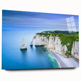 Large abstract depiction of Normandy scenery in muted earth tones on acrylic glass, suitable for bedroom or dining room art.