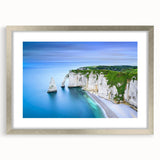 Extra large abstract art print of Normandy scenery in muted earth tones on a framed canvas, ideal for living room decor.