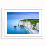 Textured abstract art print depicting a serene Normandy landscape, in muted earth tones, framed with a white mat.