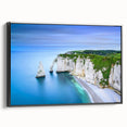 Black and white framed canvas of a vintage Normandy landscape, ideal for bedroom wall decor.