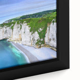 Extra large framed canvas featuring a textured depiction of a Normandy, France scenery in black with colorful art accents.