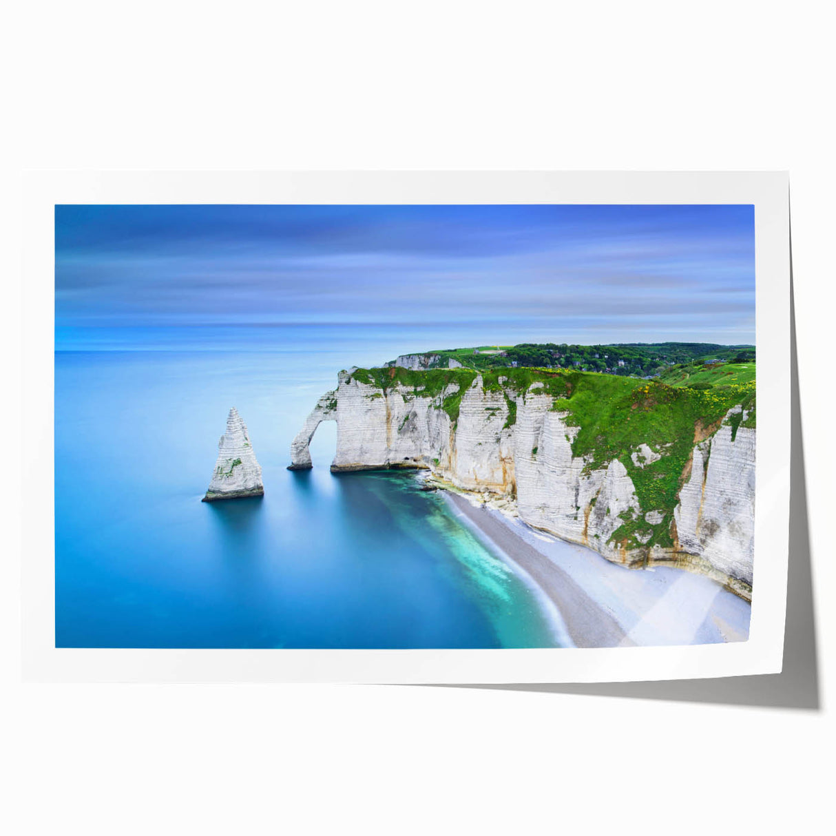Extra large rolled print of a Normandy scenery with vibrant floral elements, ideal for art wall dining room.