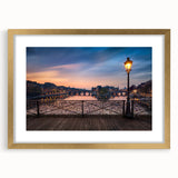 Abstract art print of Paris scenery in gold frame, featuring muted earth tones, ideal for dining room decor.