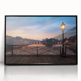 Large abstract wall art depicting a Parisian scene in muted gray and blue tones on a framed acrylic.