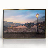 Art Deco poster of Paris scenery with gold frame, acrylic print, ideal for modern nursery wall art.