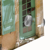 Large acrylic print of an abstract landscape with mid-century modernist influences in earthy tones.