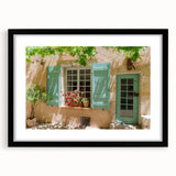 Extra large abstract art print of a colorful, textured French scenery in a black frame, ideal for living room decor.