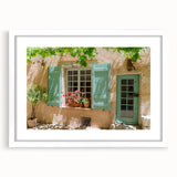 Textured art print of an abstract European scenery in muted earth tones, framed with a white mat, suitable for bedroom decor.