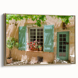 Framed canvas of a vintage-style landscape painting depicting the southern France scenery, with muted earth tones.
