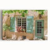 Black and white stretched canvas of a serene French countryside scene, ideal for kitchen wall art.