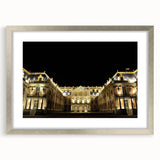 Extra large abstract art print of Versailles scenery in textured tones of silver and gray, framed.