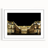 Textured art print of an abstract depiction of the Versailles palace in muted earth tones, framed with a white mat.