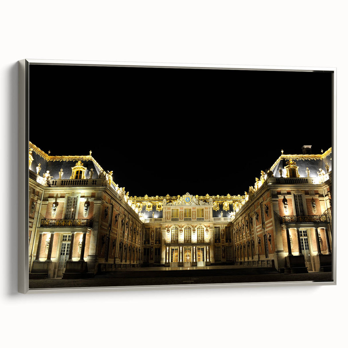 Landscape art painting of Versailles gardens on a framed canvas, featuring vibrant green tones and a vintage poster style.