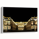 Vintage poster art of Versailles scenery on framed canvas, featuring colorful art in extra large size, ideal for living room.