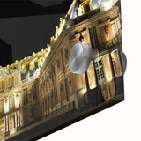 Mid-century modernist acrylic print of abstract Versailles scenery in muted earth tones, ideal for dining room art.