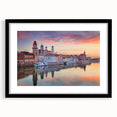 Extra large, textured abstract art print of a vibrant Bavarian landscape in a black frame, ideal for living room decor.