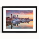 Extra large, textured abstract art print of a vibrant Bavarian landscape in a black frame, ideal for living room decor.