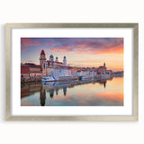 Extra large abstract art print of a textured Bavarian landscape in muted earth tones, framed in silver.