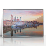 Mid-century modernist art depicting the Bavarian landscape in muted earth tones on a framed acrylic.