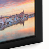 Extra large framed canvas featuring a textured depiction of a Bavarian landscape in black with colorful accents.