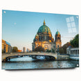 Acrylic print of a Berlin cityscape in muted gray and blue tones, suitable for bedroom or dining room decor.
