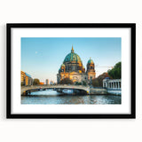 Extra large abstract art print depicting colorful, textured scenery of Berlin on a framed canvas.
