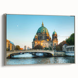 Framed canvas landscape art painting of Berlin with colorful and black vintage poster art style, ideal for living room decor.