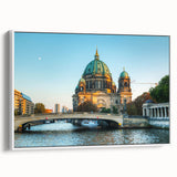 Vintage poster art of Berlin scenery in vibrant colors on a large framed canvas, ideal for living room decor.