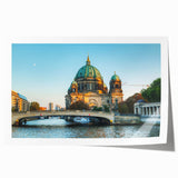 Rolled print of Berlin scenery with floral elements in muted tones, suitable as art wall for dining room.