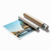 Extra large floral art on a rolled print depicting Berlin scenery, ideal for classy bathroom wall art.