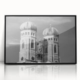 Large abstract wall art of Munich skyline in muted gray and blue tones on framed acrylic, suitable for modern art wall decor.