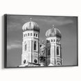 Black and white framed canvas of a vintage Munich landscape, ideal for bedroom wall art.