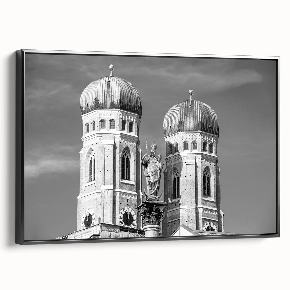 Black and white framed canvas of a vintage Munich landscape, ideal for bedroom wall art.