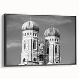 Black and white framed canvas of a vintage Munich landscape, ideal for bedroom wall art.