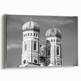 Framed canvas landscape art painting of Munich with colorful vintage poster design, ideal for living room decor.
