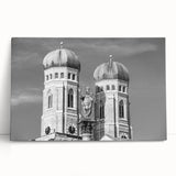 Large black and white stretched canvas of Munich cityscape, ideal for kitchen wall art.