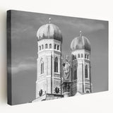 Scenic Munich cityscape on large stretched canvas with vibrant green and blue tones, suitable for kitchen wall art.